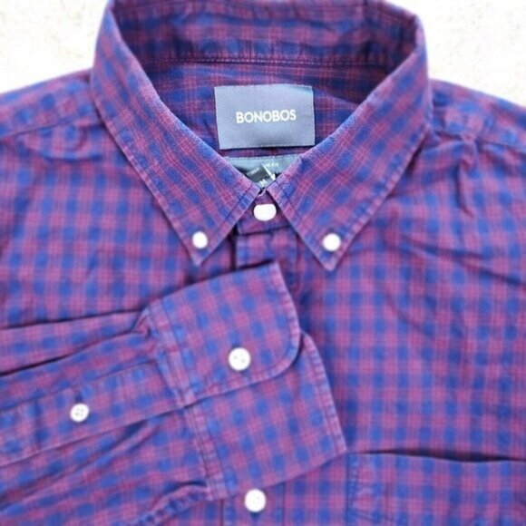 Bonobos Shirt Slim Fit Button-Down Multicolor Plaid Pocket Long Sleeve Mens Sz M - Picture 1 of 10